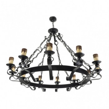 Distribuidor - Lâmpadas Diversas | Lâmpadas Rústicas | LAMPARA RUSTICA 12XE27 MEDIEVAL NEGRO REGX98X98 CM Ref: 1.505/12-NEGRO